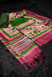 Green Pink Tussar Silk Unstitched Salwar Suit