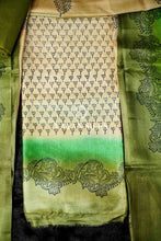 Load image into Gallery viewer, Cream Green Tussar Silk Unstitched Salwar Suit