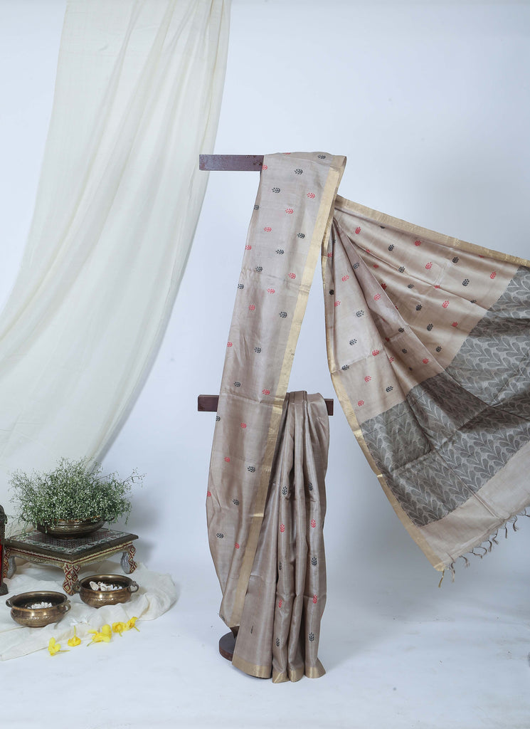 Woven Beige Tussar Silk Saree l Festive Wear