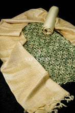 Load image into Gallery viewer, Cream Green Tussar Silk Unstitched Salwar Suit