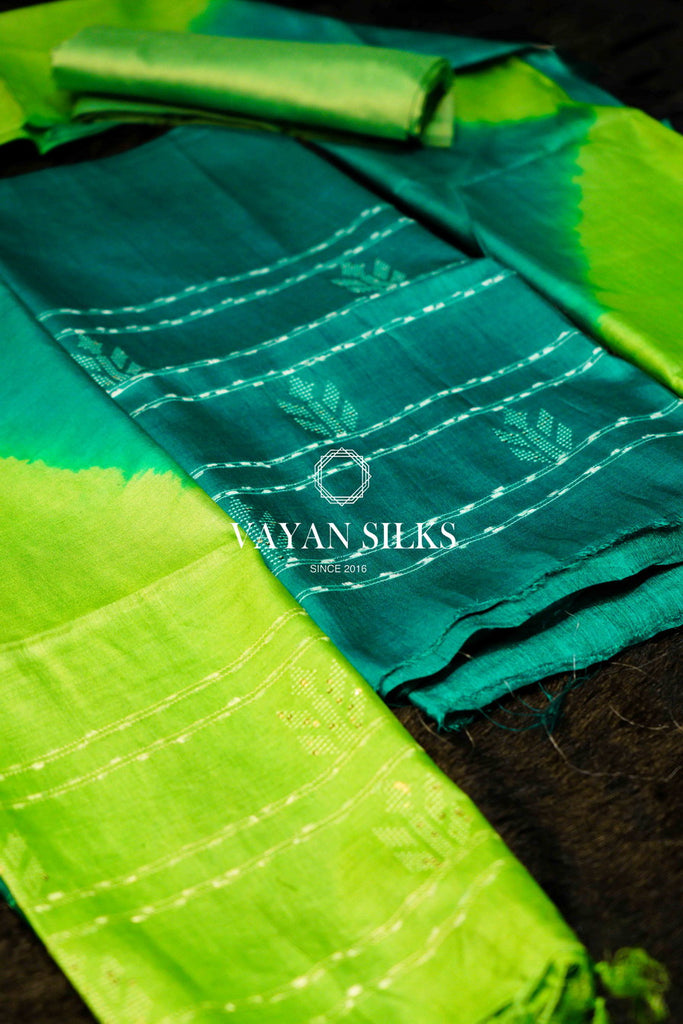 Green Tussar Silk Unstitched Salwar Set