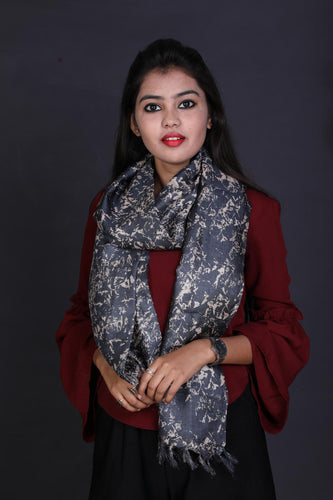 Black Color Tussar Silk Printed Stole