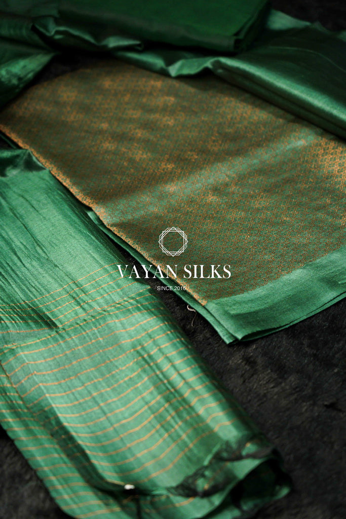 Emerald Green Tussar Silk Unstitched Salwar Suit - Metallic Copper Collection
