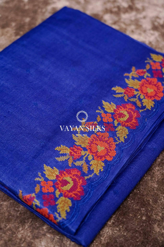 Nazaakat - Royal Blue Saree with Thread Embroidery