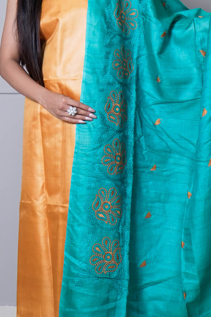Mustard Greenish Blue Color Embroidered Suit Set