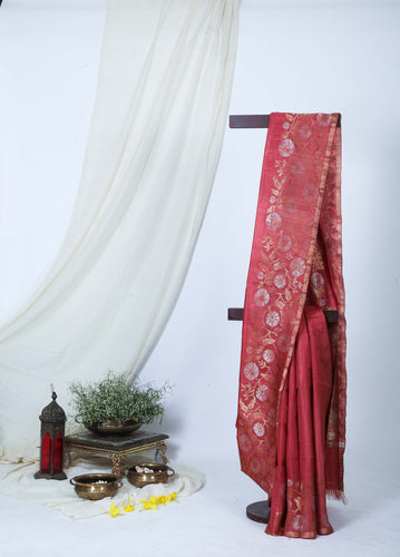 Red Tussar Saree l Festive Wear