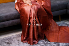 Load image into Gallery viewer, Brown Pink Tussar Silk Saree - Metallic Copper Collection
