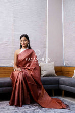 Load image into Gallery viewer, Brown Pink Tussar Silk Saree - Metallic Copper Collection