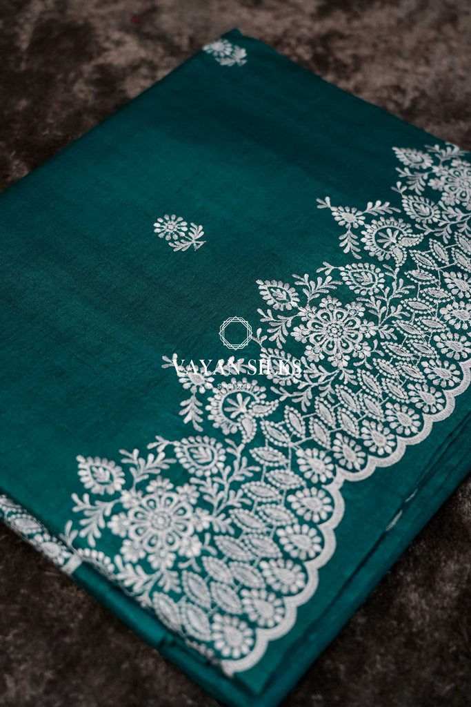 Nazaakat - Dark Green Saree with Thread Embroidery