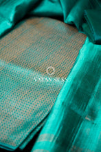Load image into Gallery viewer, Turquoise Tussar Silk Unstitched Salwar Suit - Metallic Copper Collection