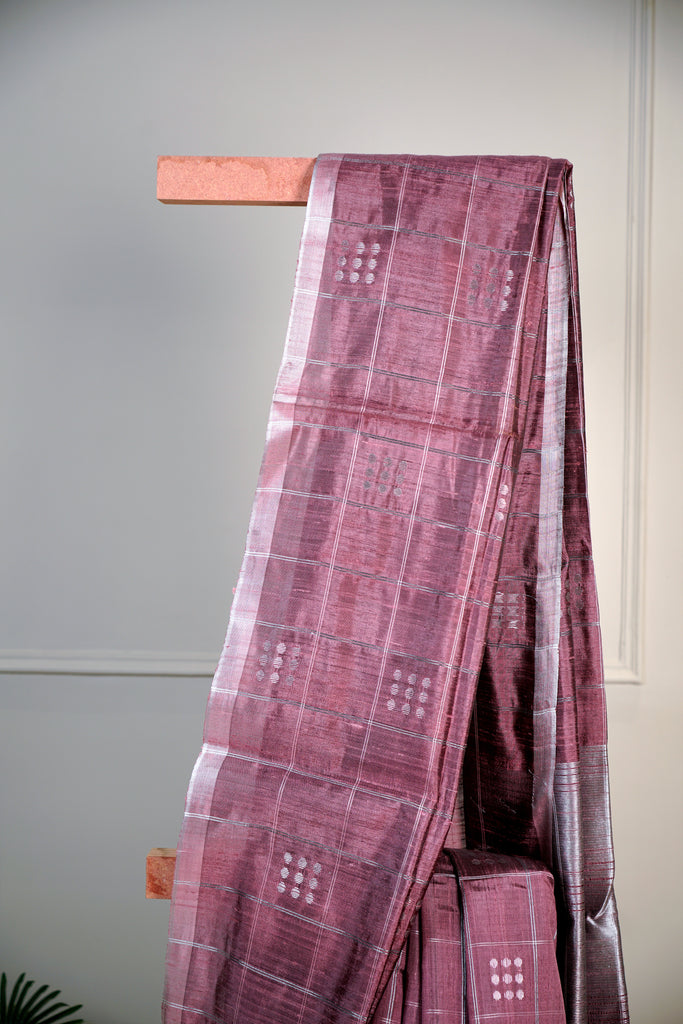 Lilac Color Dupion Silk Hand Woven Saree