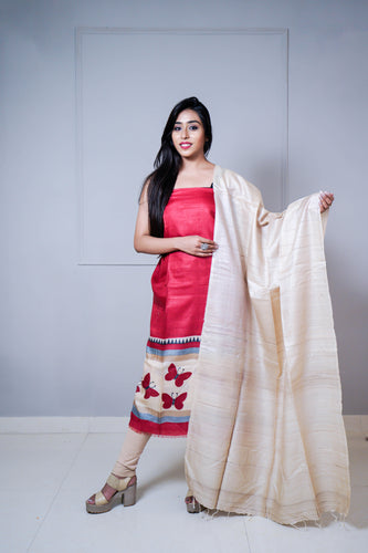 Red Beige Color Printed Suit Set