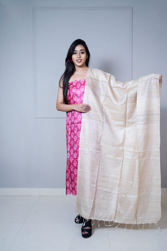 Pink Beige Color Printed Suit Set