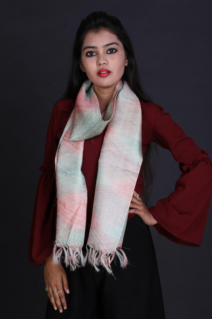 Pink Color Tussar Silk Printed Stole