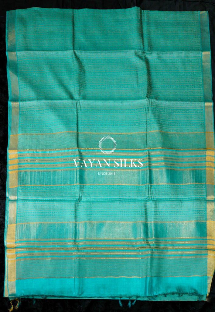 Teal Blue Woven Tussar Silk Saree