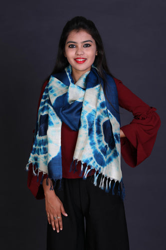 Blue Color Tussar Silk Printed Stole