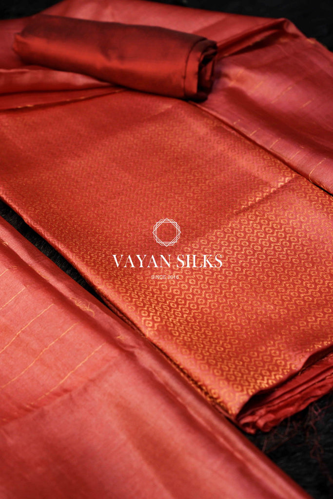 Crimson Tussar Silk Unstitched Salwar Suit - Metallic Copper Collection