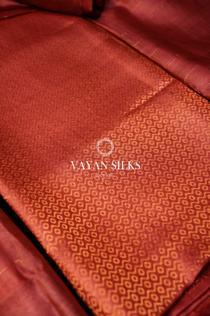 Crimson Tussar Silk Unstitched Salwar Suit - Metallic Copper Collection