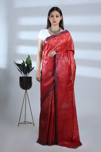 Patli Pallu Red Tussar Saree