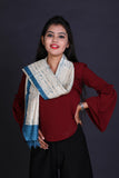 Off white Blue Color Tussar Silk Printed Stole