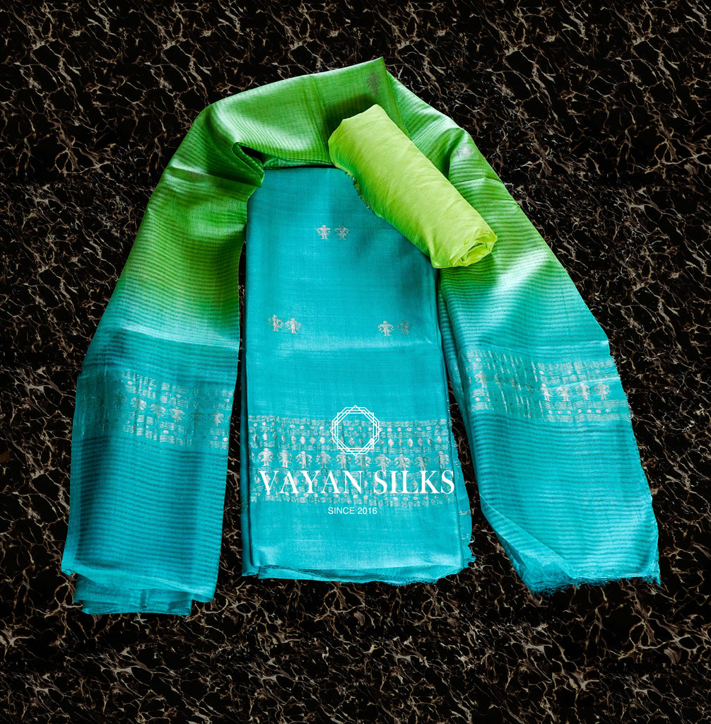 Blue Green Handloom Suit Set