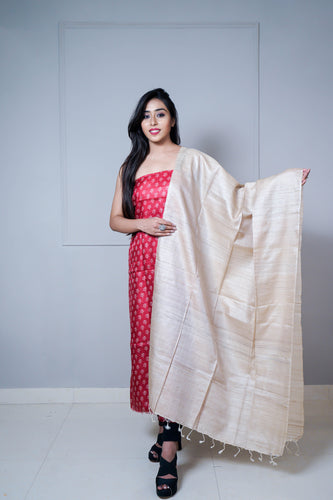 Red Beige Color Printed Suit Set