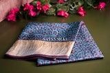 Blue Purple Printed Tussar Silk Saree