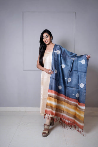 Beige Charcoal Color Printed Suit Set