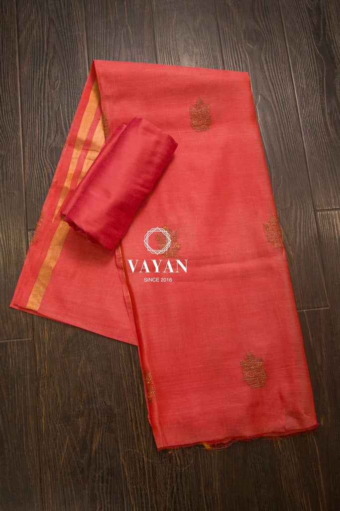 Grey Pink Handwoven Tussar Suit