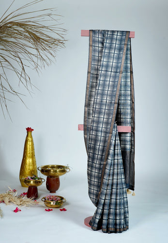 Black Color Tussar Silk Printed Saree