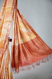 Light Orange Color Tussar Silk Printed Saree