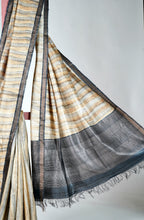 Load image into Gallery viewer, Black White Texture Color Tussar Silk Printed Saree