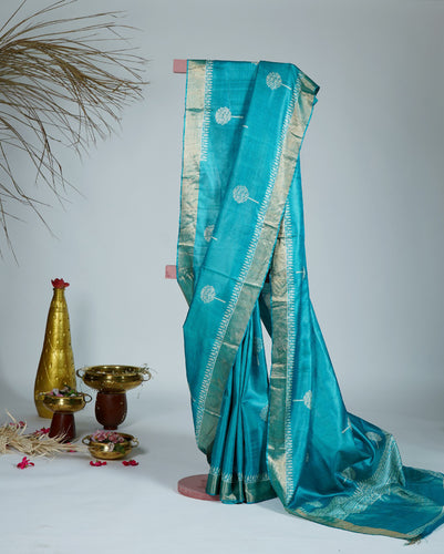 Blue Color Tussar Silk Printed Saree