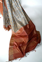 Load image into Gallery viewer, Rust Color Tussar Silk Printed Saree