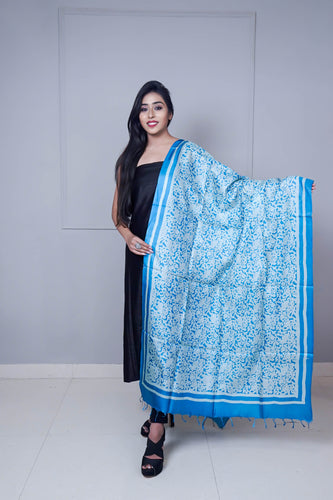 Blue Color Tussar Silk Dupatta
