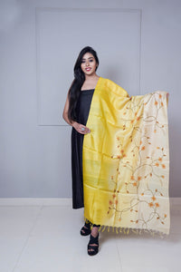 Yellow Color Tussar Silk Dupatta