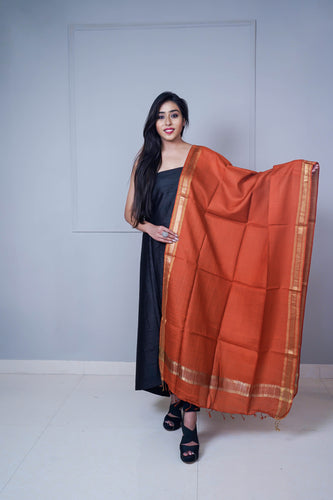 Orange Color Tussar Blended Silk Dupatta