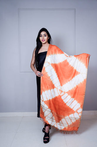 Orange Color Tussar Blended Printed Dupatta