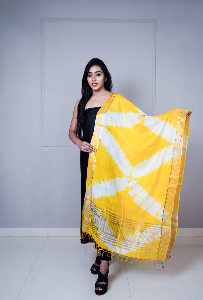 Yellow Color Tussar Blended Printed Dupatta