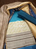 Blue Printed Tussar Silk Suit Set