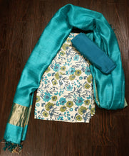 Load image into Gallery viewer, Blue Printed Tussar Silk Suit Set