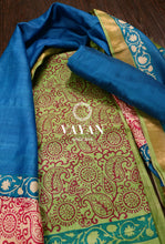 Load image into Gallery viewer, Blue Green Printed Tussar Silk Suit Set