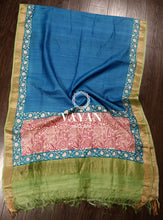 Load image into Gallery viewer, Blue Green Printed Tussar Silk Suit Set