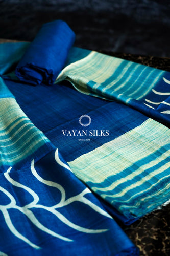 Blue Printed Silk Suit Set