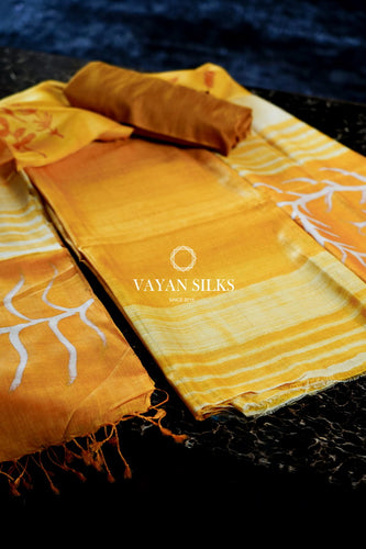Mustard Printed Silk Suit Set