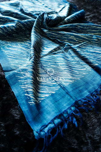 Blue Color Tussar Block Printed Dupatta