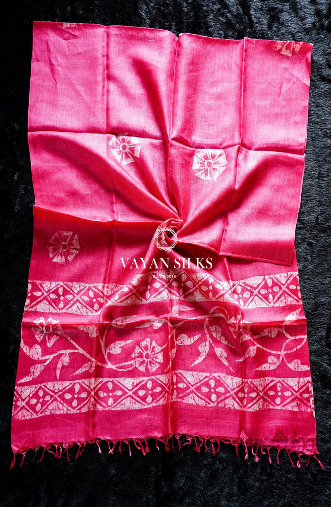 Pink Batik Tussar Silk Dupatta