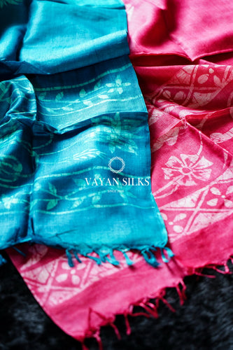 Blue Batik Tussar Silk Dupatta