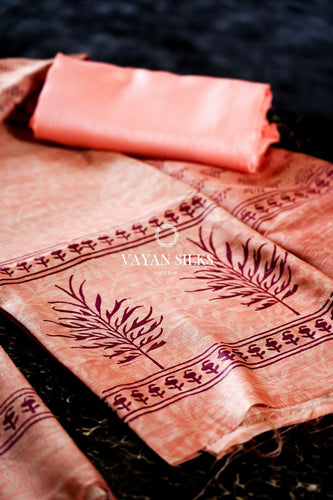 Peach Maroon Printed Silk Suit Set