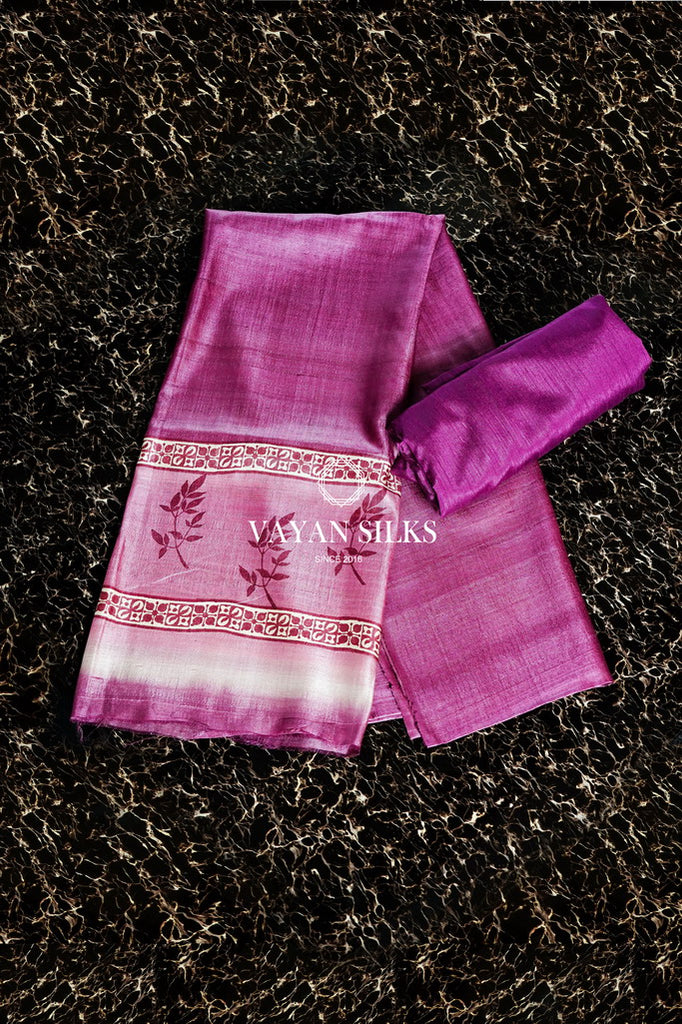 Purple Printed Silk Suit Set